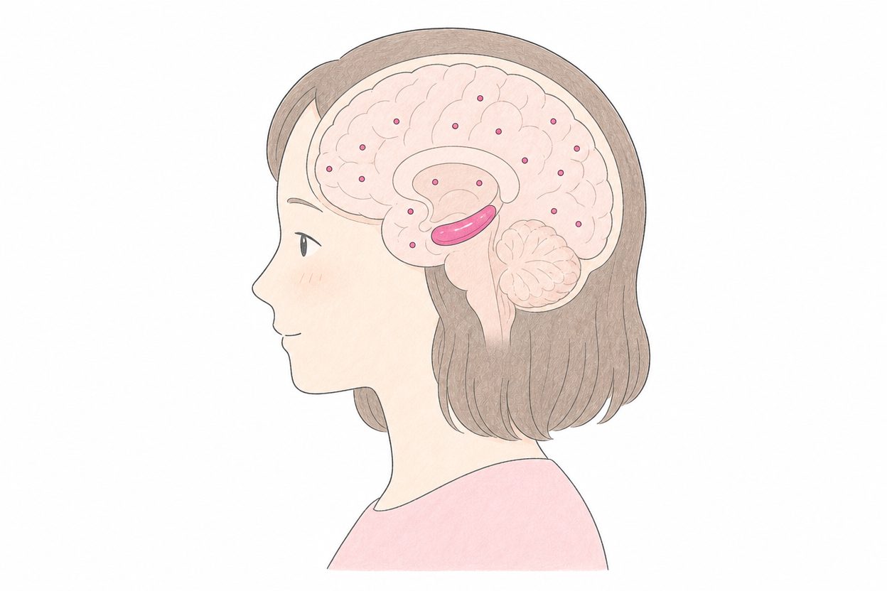 記憶をつかさどる海馬が縮み、脳にたんぱく質がたまるアルツハイマー型認知症の図解